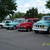 (L-R) Maze & Linwood Melton's 1963 R-2 Studebaker Avanti, Bruce Grosvenor's 1959 Studebaker Lark, Mike Welch's 1941 Studebaker custom, Joan & Brian  Dahl's (guest) 1957 Studebaker 3E14 Transtar 1 ton pickup