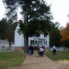 Our tour guide presenting the history of the plantation and the creation of Pamplin
 Historical Park to the group in front of Tudor Hall  